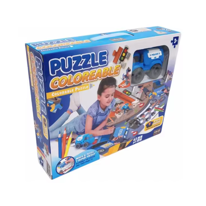 Puzzle Coloreable Policía con Vehículo Fricción Dibujo y pintura COLEPROFE - 1