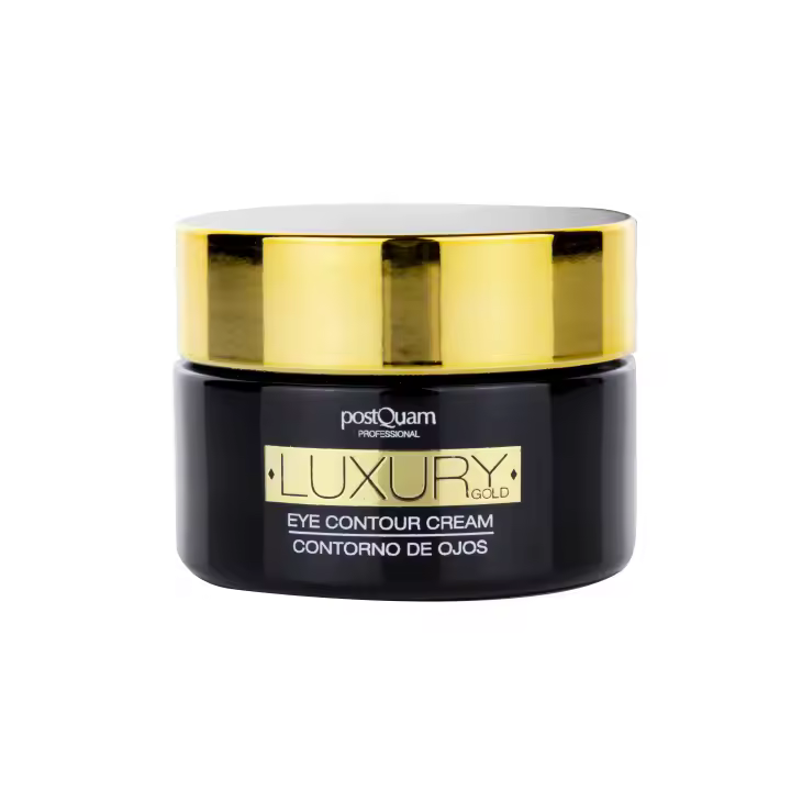 PostQuam - Crema Contorno Ojos Luxury Gold 24 K con Flakes de Oro - Crema Hidratante Antiedad para el Contorno de Ojos con Activos de Propiedades Reafirmantes y Tensoras - Reduce Visiblemente los Signos de Fatiga, Ojeras y Bolsas - 15 ml - 1