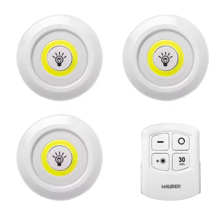 SANCO STORE - MAURER Set 3 Focos Led Con Mando 3 Watt. 80 Lumenes - 1