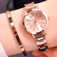 Reloj De Cuarzo Para Mujer Moda Sencilla Con Pulsera De Aleación Lujo Doble Pieza Reloj De Pulsera De Mujer Con Dial Sencillo - details 2