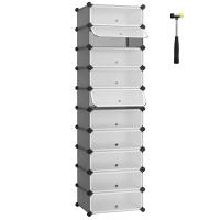 Organizador de zapatos modular, color blanco o negro, zapatero elegante con 10 estantes ajustables, apilable, con puerta - details 5