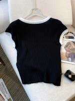 Nueva Chaleco De Cuello Redondo Para Mujer Verano 2024 Estilo Casual Manga Corta Tejido Delgado Ajustado Spliced Polyester - details 2