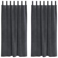 Cortinas Opacas vidaXL con Lazos de Colgar 2 pcs de Terciopelo Gris Claro - details 1