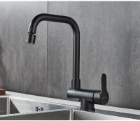 Grifo De Cocina Montado En Pared Negro Con Filtro De Agua Salida Pulida Doble Manera De Instalación Material De Latón Cerámico - details 7