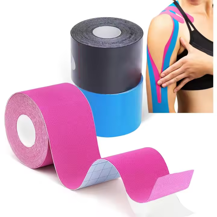 Kinesio Tape 3 rollos de 5 m x 5 cm, cinta deportiva impermeable, cinta Kinesiológica transpirable y 7 días de adherencia, cinta trans elástica, tiras de Fisioterapia (negro, azul, rosa) - 1