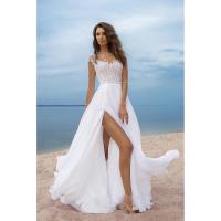 Women's Lace Chiffon Dress Prom White Evening Gown Split Maxi Dress - details 1
