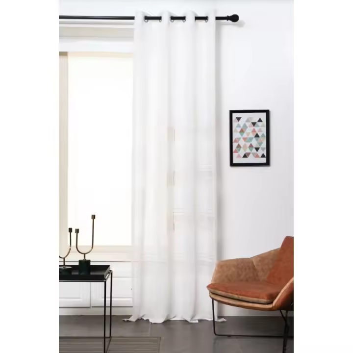 Cortinas de visillo lino y poliéster con líneas horizontales en la parte inferior.con diseño dee lienas150x260.Decoracion para hogar y oficina. - 1