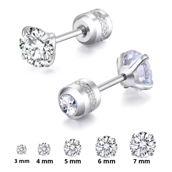 Pendiente De Acero Inoxidable Doble Cristal Circonia Estilo Coreano Para Mujer Pendiente De Cierre De Tornillo Joyería Corporal Antialérgica - 1