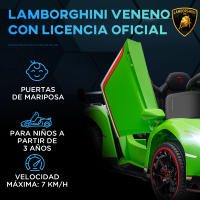 HOMCOM Coche Eléctrico Lamborghini para Niños de 3 a 6 Años Coche de Batería 12V Velocidad Max.7 km/h Puerta de Tijera con Control Remoto MP3 Luces y Cinturón de Seguridad 111x61x45 cm - details 3