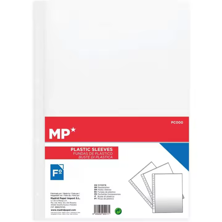 Fundas Perforadas A4 Pack 100 Unidades – Fundas Transparentes de Plástico Resistente, Tamaño Folio con Multiperforación Lateral, Acabado Transparente para Carpeta de Anillas, Oficina, Colegio y Archivo de Documentos - 1