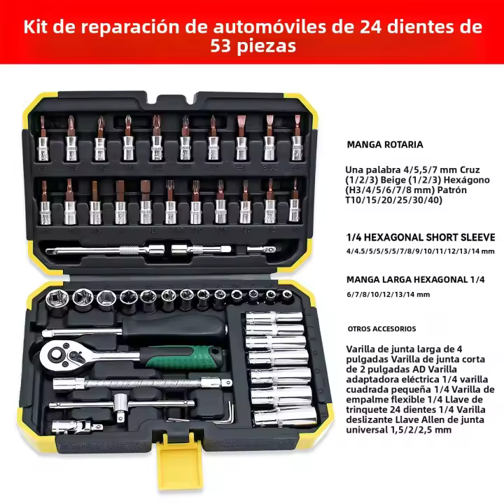 Juego De Llaves De Encaje 53PCS 1/4 Pulgada Con Barra De Extensión Y Sockets De Deslizamiento Para Reparación Automotriz Uso Doméstico - 1