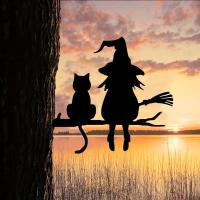Juego De 2 Destellos De Jardín En Hierro Silueta De Bruja Y Gato Decoración Para Jardín Patio Arte De Jardín Incluye Túmulo De Árbol - details 4