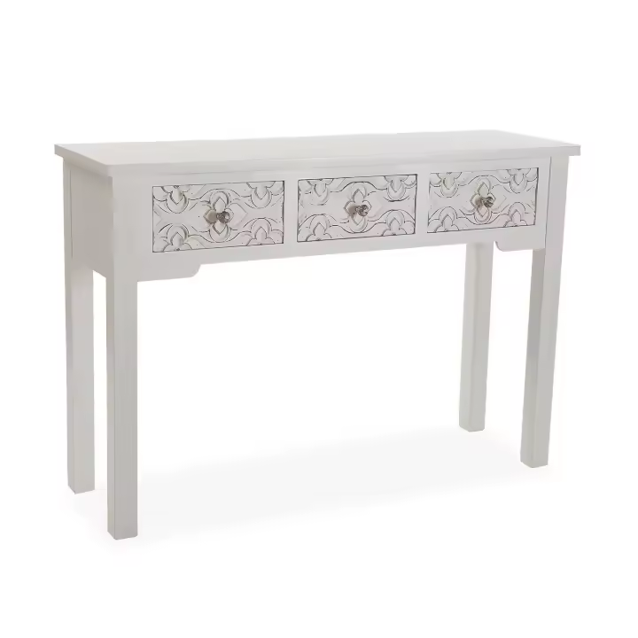 Versa Orchard Mueble Recibidor Estrecho para la Entrada o el Pasillo, Mesa Consola, con 3 cajones, Medidas (Al x L x An) 75 x 34,5 x 110 cm, Madera, Color Blanco - 1