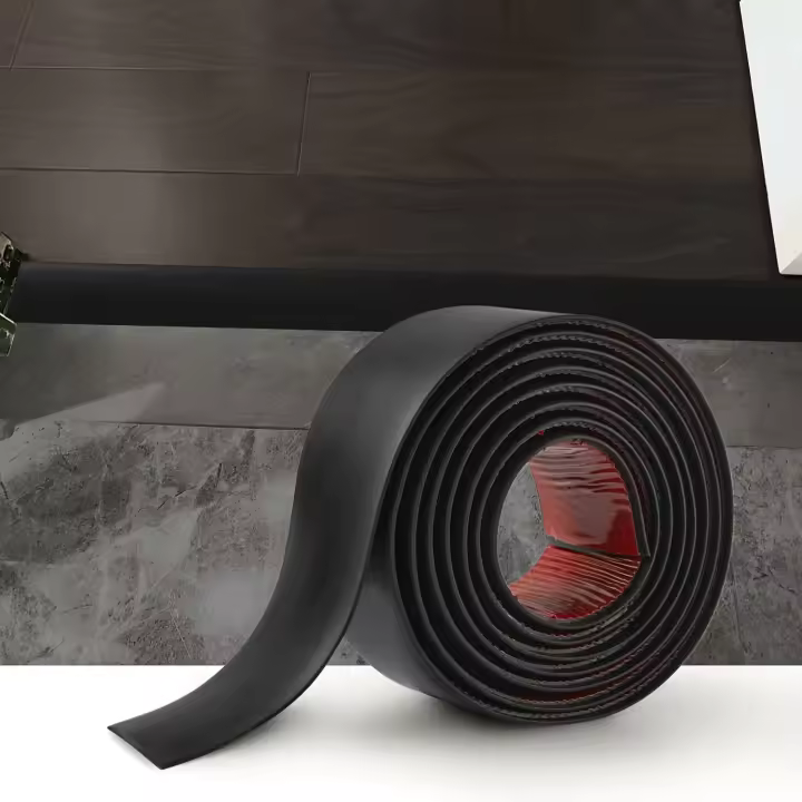 4M Tira de Transición de Piso PVC Tira de Umbral Autoadhesivo Perfil De Transición Tira Borde Suelo Tiras de Cubierta de Piso para Eliminar Juntas Tarima, 4cm Negro - 1
