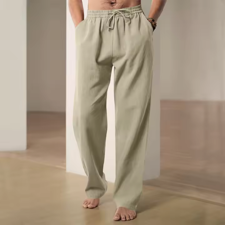 Pantalones De Algodón Y Lino Para Hombre Pantalones De Vacaciones Hawái Pantalones De Playa Transpirables Ropa Versátil Casual Para Calle - 1