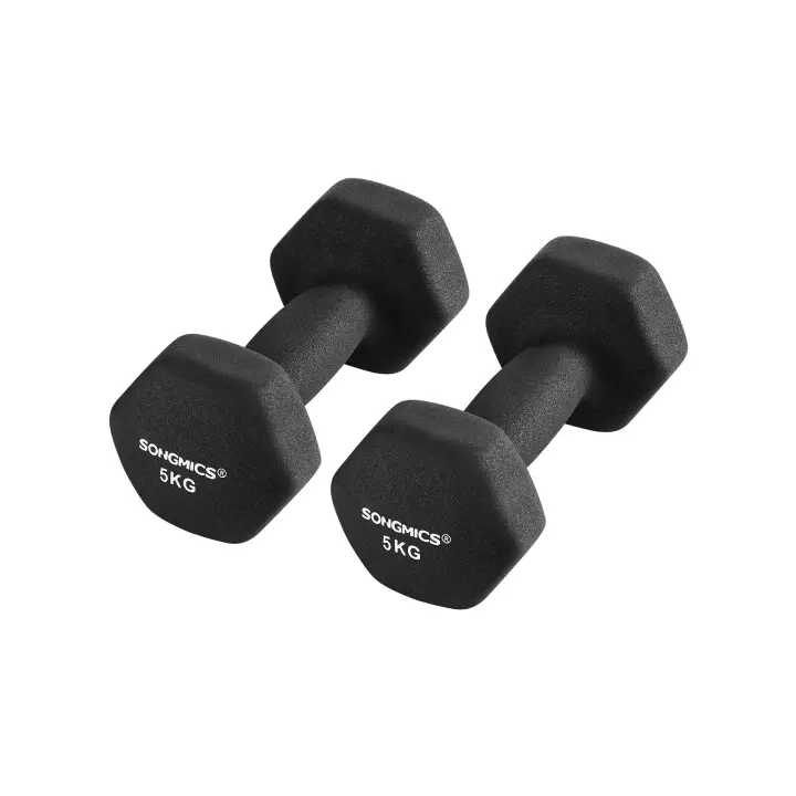 SONGMICS Juego de 2 mancuernas, mancuernas hexagonales, revestimiento de neopreno, entrenamiento de fuerza, entrenamiento, fitness, para casa - 1