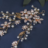 Diadema De Boda Hecha a Mano Con Perlas Y Rhinestones Flor De Metal Hoja Accesorios De Cabello Para Mujer Adorno Florido - details 3