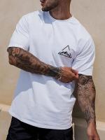 Camiseta De Algodón Puro Con Estampado De Cumbres De Montaña Para Hombres Camiseta Blanca De Moda Con Cuello Redondo Manga Corta Para Verano - details 1