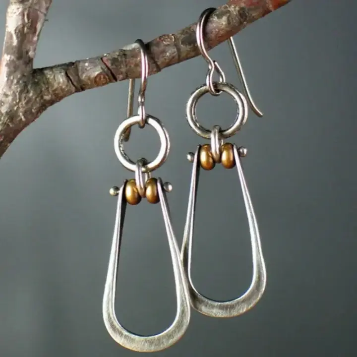 Pendientes Colgantes Bohemios De Turquesa Y Plata Para Mujer Joyería De Boda Y Fiesta Estilo Vintage Geométrico - 1
