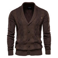 AIOPESON Cardigan De Algodón Argyle Para Hombre Estilo Casual Monosílabo De Color Sólido Moda De Invierno Chaqueta De Negocios Para Hombre - details 5