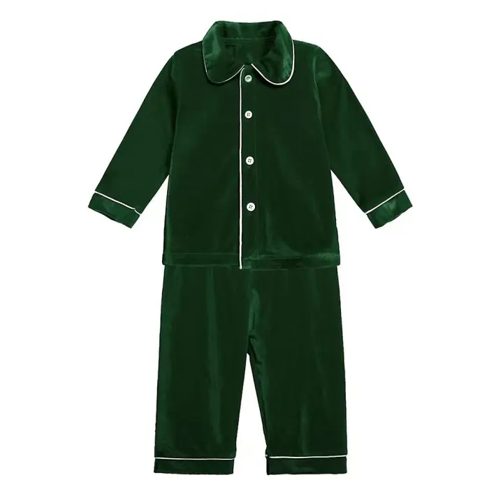Nuevo Conjunto Familiar Navideño Rojo para Niños, Pijamas de Fiesta para Niños de Terciopelo Dorado - 1
