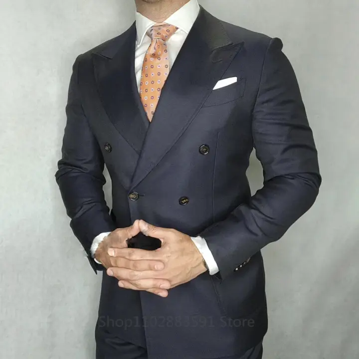 Traje De Novio Para Hombre 2 Piezas Con Chaqueta Y Pantalones Traje De Boda Formales Sim Fit Doble Botón Largo Regular - 1