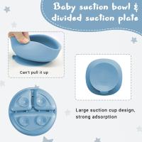 Vajilla de Bebé Silicona, 10 piezas de Vajilla Infantil, Cuadertos con Plato Sucker, Plato Bebe Ventosa,Tenedor con Mango De Madera, ，Bebe de silicona, Babero Set vajilla silicona Bebe - details 2