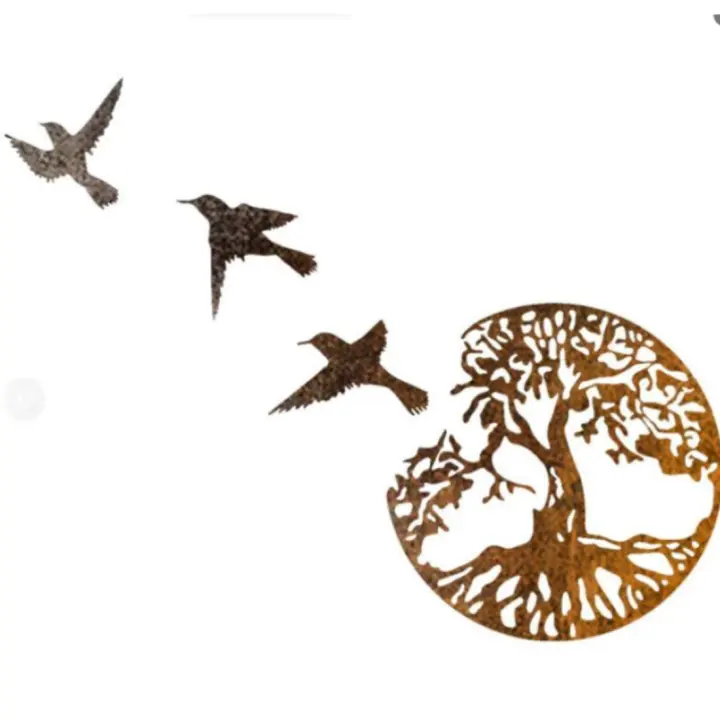 Colgante artístico de decoración de pared interior y exterior con árbol de la vida y pájaro (marrón, 28*28 cm) - 1