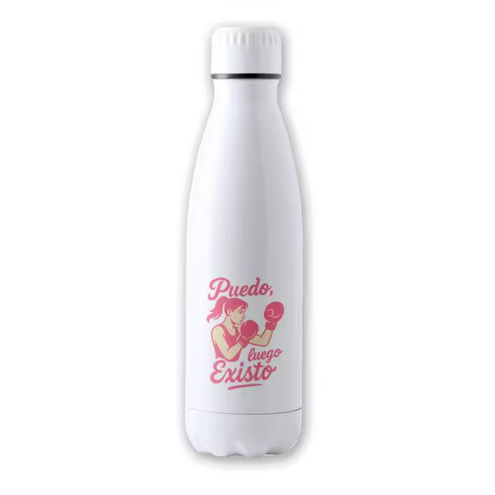 MERCHANDMANIA Bidón 700 ml acero inoxidable frase motivadora puedo luego existo tapon seguridad botella - 1