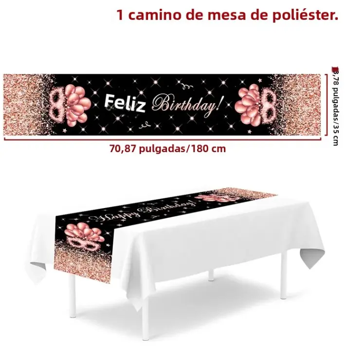 Corredor De Mesa En Forma De Rosas 35x180cm Negro Oro Para Cumpleaños Adulto Decoración Con Brillo Ideal Para Fiestas Internas Y Mujeres - 1