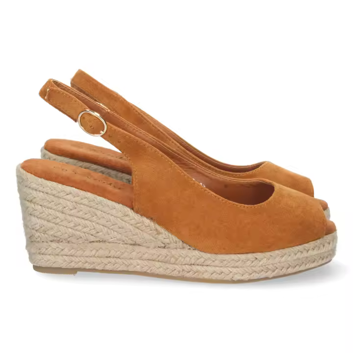 PuntoSalao Sandalias cuña media yute y talon descubierto mujer camel - 1