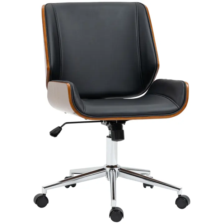 Vinsetto Silla de Escritorio Giratoria Silla de Oficina de PU con Altura Ajustable Función de Inclinación y Ruedas para Salón Dormitorio Estudio Carga 120 kg 51x65,5x82-92 cm Negro - 1