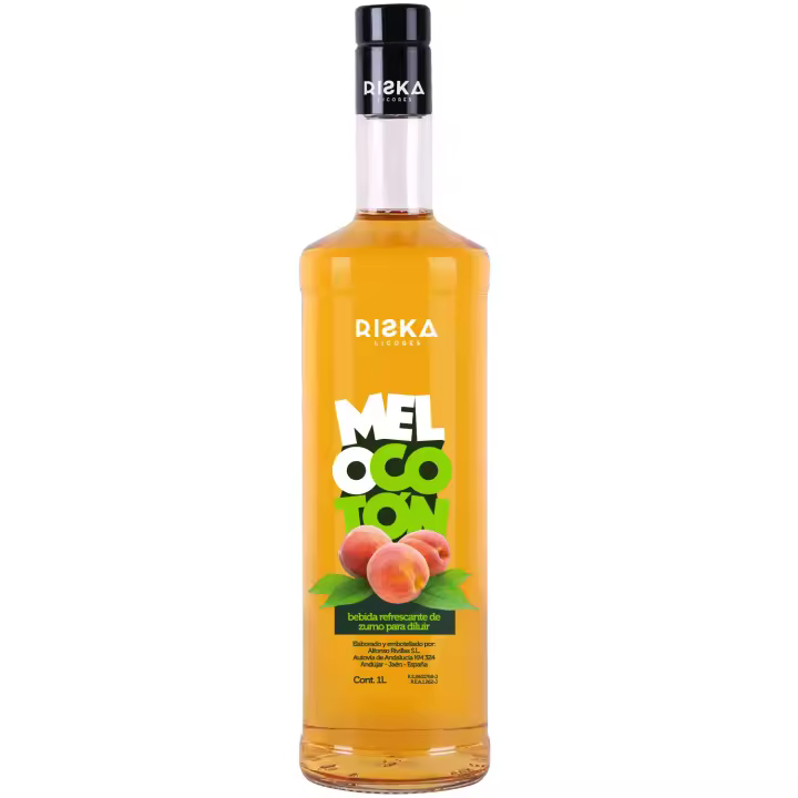 RISKA LICORES Refresco de Melocoton RISKA Sin alcohol - Bebida Refrescante - Litro - 1
