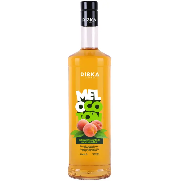 RISKA LICORES Refresco de Melocoton RISKA Sin alcohol - Bebida Refrescante - Litro - 1