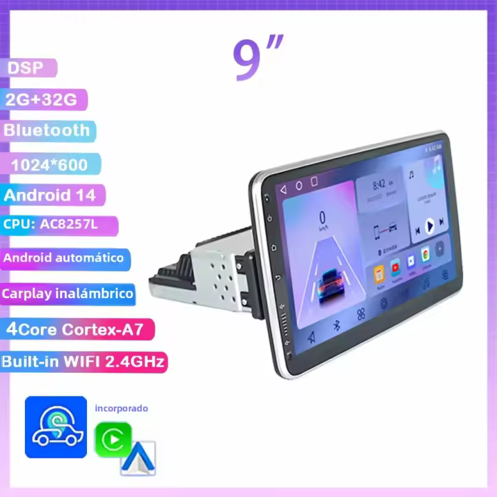 Reproductor Multimedia Para Coche 1DIN Android 14 Video Player Carplay Autopiloto WIFI Bluetooth GPS DSP Navegación AHD Universal - 1