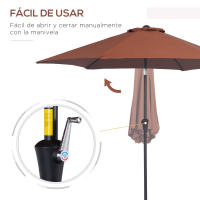 Outsunny Sombrilla para Jardín Ø270x235 cm Parasol de Aluminio con Reclinable con Manivela y 6 Varillas para Terraza Exterior Balcón - details 3