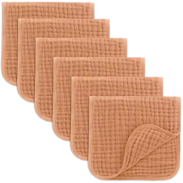 Toalla de muselina de seis capas para bebés recién nacidos, toalla cuadrada para regurgitar leche, toalla para lavarse la cara de color sólido y agradable para la piel. - 1