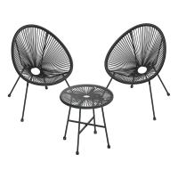 Conjunto de muebles de jardín de 3 piezas, sillas acapulco y mesa con tapa de cristal, asientos de exterior e interior, en negro - details 8