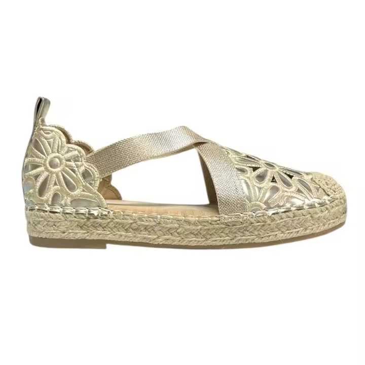 Sandalia Bordada Con Elasticos Oro - 1