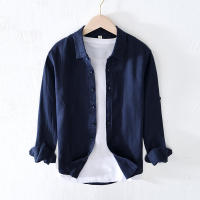 Camisa De Lino Puro Para Hombres Diseñadora Nueva Con Manga Larga Moda Casual Comoda Top Ropa Camisas De Hombre Chemise - details 7