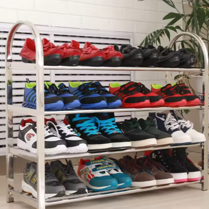 Zapatero blanco, zapatero de 4 capas, zapatero de metal, puede acomodar varios pares de zapatos, altura ajustable, adecuado para entrada, pasillo, armario, fácil de montar. - 1