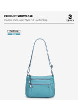 Bolso De Hombro Para Mujer Zency De Cuero Genuino Azul Cielo Diseño Elegante Bolso De Mano Gran Capacidad Bolso Cruzado Satchel - details 7