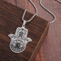 Collar De Acero Inoxidable Con Colgante De Ojo De Diablos Y Mano De Fatima Estilo Gótico Punk Para Hombres Y Mujeres Adorno Afortunado Joyería Regalo - details 2