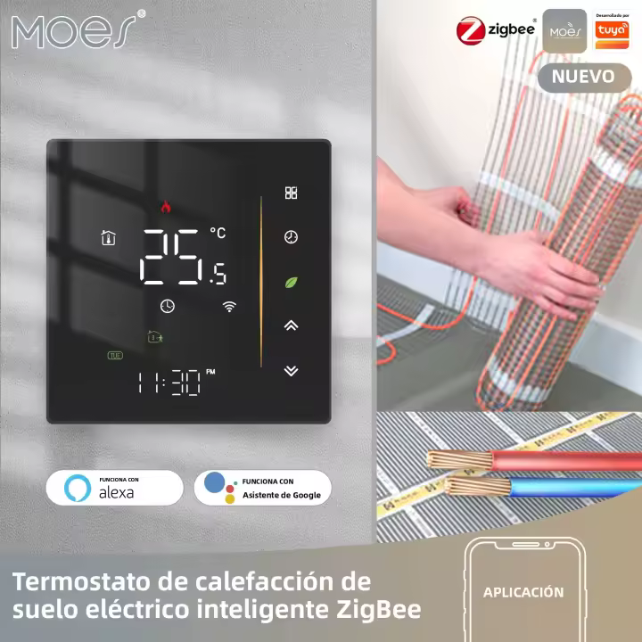Controlador De Temperatura De Habitación MOES Zigbee Para Calefacción De Suelo Eléctrica/Acueducto Calentador De Gas Precisión ±1°C Compatible Con Tuya Y Alexa Capacidad De Carga 5A/16A - 1