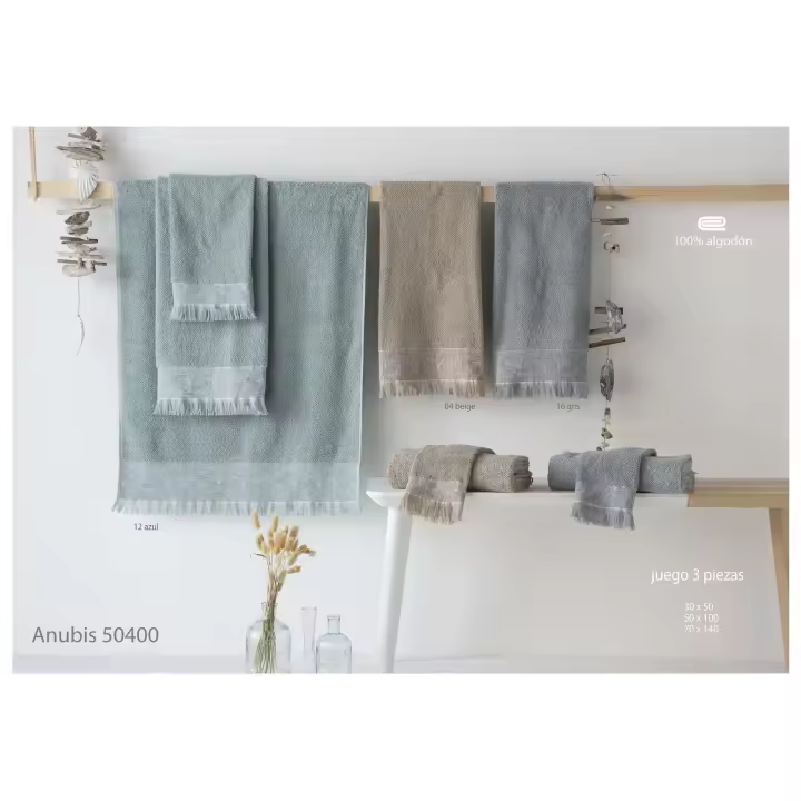 Abecé Casa - Juego de Toallas Anubis - Beige, Gris y Azul - 1