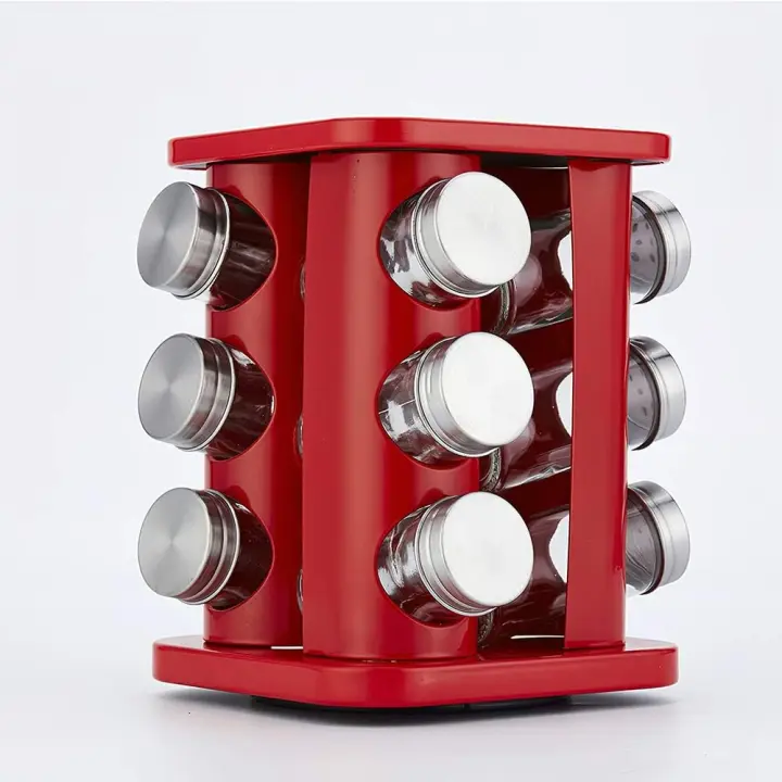 Estante giratorio para especias de acero inoxidable, carrusel para especias para 12 frascos de especias, estante para especias, almacenamiento de cocina independiente - 1