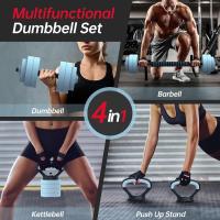 Mancuernas ajustables de 20 kg, Juego de 4 en 1 mancuernas y Kettlebell con barra y flexiones para pesas de gimnasio, juego de mancuernas multifunción para gimnasio en casa - details 3