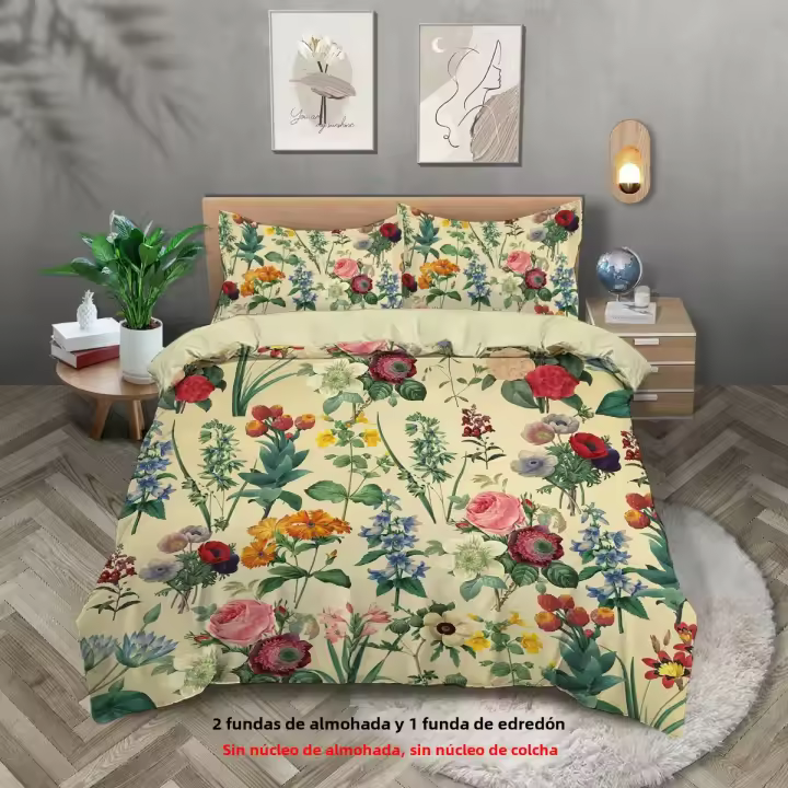 Juego De Cama Retro Con Patrón Floral 3 Piezas Adecuado Para Dormitorio De Mujer Queen King Twin Cama Funda De Edredón Y 2 Fundas De Cojín Material Poliéster 100% - 1