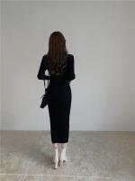 Vestido Bodycon Elegante Para Mujer Con Botones Y Cuello En V De Terciopelo Suave Manga Larga Estilo Oficina Otoño Invierno - details 37