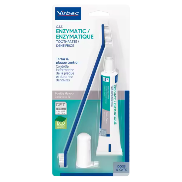 Virbac Kit Cepillo + Dentífrico Enzimático para el cuidado dental de mascotas - 1